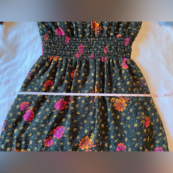 Angie Dark Hunter Green Floral Print Boho Long Sleeve Mini Dress Size XS NWT - Picture 6 of 7